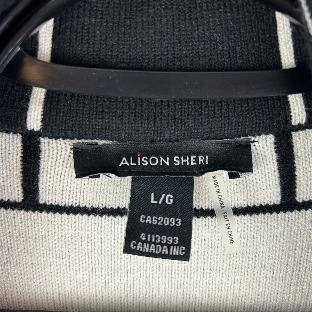 ALISON SHERI Cardigan‎ Coat Thick Knit Size Large Black White Long Line Blazer - Picture 4 of 5